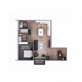 Floor plan for 1 bed, 1 bath, 809 sqft